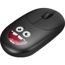 Esranın Dünyası Everest Sm-26 Fashıon 2.4ghz Özel Tasarım Modelli Avuç Içi Uyumlu 10 Metre Mesafeli 3 Milyon Tıklama Ömürlü Kabartmalı Tak Çalıştır Kablosuz Mouse (Siyah Mutlu Yüz)