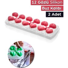 Esranın Dünyası 2 Adet 12 Gözlü Kalpli Silikon Kalpli Buzluk Kalıbı Kapaklı