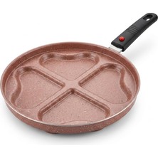 Esranın Dünyası Papilla Redio Romantik 24 cm Kalpli Pankek ve Omlet Tavası - 4 Gözlü, Çıkarılabilir Saplı Yanmaz Yapışmaz Bölmeli Tava (Pembe)