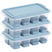 Esranın Dünyası 3lü Mini Kapaklı Silikon Buzluk - Kolay Çıkarım, Güvenli Istifleme, Kompakt Tasarım, Kırılmaz, Gıdayla Uyumlu, Üst Üste Dizilebilir Pratik Buz Haznesi (Mavi)