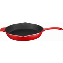 Esranın Dünyası Lava Spring Serisi, Döküm Kızartma Tavası, Yuvarlak, 28 Cm, Mat Emaye, Parlak Siyah Taban, Kırmızı