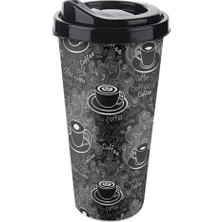 Esranın Dünyası Kapaklı Kahve Bardağı Pratik Kullanımlı Plastik Kahve & Çay Kupası Sıcak Içecek Bardakları Hot Drinks Kabı (650 Ml, Coffee Time)