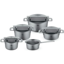 Esranın Dünyası Fissler Phi Collection / Paslanmaz Çelik Tencere Seti, 5 Parça, Cam Kapaklı Tencereler (3 Tencere, 1 Kızartma Tenceresi, 1 Saplı Tencere) – Indüksiyon