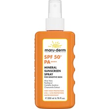 Esranın Dünyası Maruderm Spf 50+ Hassas Ciltler Için Mineral Vücut Güneş Kremi Spreyi – Çinko Oksit & Bitkisel Özütlerle Yatıştırıcı Güneş Koruyucu, Yüz ve Vücut Için, 200 ml