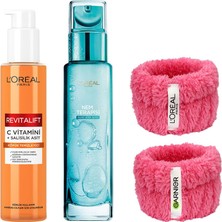 Esranın Dünyası L’oréal Paris Revitalift Clinical [c Vitamini + Salisilik Asit] Gözenek Karşıtı Temizleme Jeli & Nem Terapisi Aloe Vera Suyu Kuru ve Hassas Ciltler Krem 70ML + Hediye Havlu Bileklik 2'li Set
