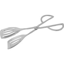 Esranın Dünyası Mallart® Paslanmaz Çelik Makas Tipi Servis Maşası 25.5 cm - Ergonomik Saplı Salata, Mutfak, Izgara ve Biftek Maşası, Delikli Spatula Uçlu Yemek Sunum Maşası, Gümüş