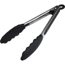 Esranın Dünyası Silikon Uçlu Metal Maşa, 23 Cm, Siyah, Bpa Free, Yanmaz Yapışmaz Kaplama, Ergonomik Tasarım, Mutfak ve Mangal Için
