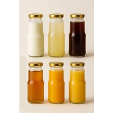 Esranın Dünyası 6 Adet 250 ml Şeffaf Sürahi Süt, Ayran, Su, Limonata, Meşrubat Şişesi Metal Gold Kapaklı Cam Şişe