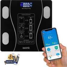 Esranın Dünyası Asonic BS260 Dijital Bluetooth Baskül, 260X260 Mm, 180 kg Kapasitesi, Siyah