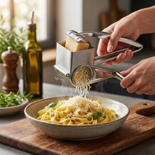 Esranın Dünyası Deconox Paslanmaz Çelik Kollu Peynir Rendesi, El Tipi Manuel Peynir Rendeleme Aparatı, Parmesan Kaşar Makarna ve Salata Için Mutfak Rendesi