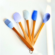 Esranın Dünyası Meturas Mutfak Bambu Silikon Isıya Dayanıklı Kaşık Kepçe Takımı 5 Li Set Spatula & Fırça Mavi