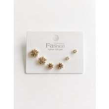 Nunu Takı Kar Tanesi Gold Altılı Küpe