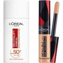 Esranın Dünyası L’oréal Paris Infaillible Tüm Yüze Uygulanabilir Kapatıcı 327 Cashmere & Revitalift Clinical Spf 50+ Günlük Yüksek Uv Korumalı Yüz Güneş Kremi 50 ml Set