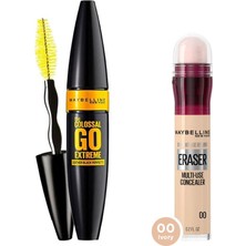 Esranın Dünyası Maybelline New York The Colossal Go Extreme Leather Black Maskara Ekstra Siyah + Instant Anti Age Eraser Kapatıcı, 00 Ivory