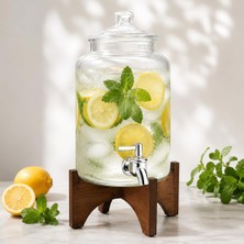 Esranın Dünyası Poomy 5 Lt Cam Sebil Akasya Standlı, Musluklu Içecek Dispenseri, Kapaklı Cam Damacana Sebil, Limonata Detoks Suyu Soğuk Içecek Sunumluk, Mutfak Bahçe Balkon Kullanımı