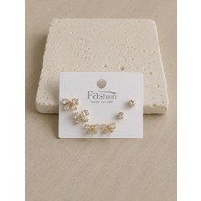 Nunu Takı Taşlı Fiyonk Gold Altılı Küpe