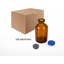 Labbakkal Cam Amber Şişe 100 ml 100 Adet - Kapaklı Tıpalı Flakon Şişe