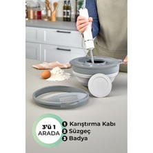 Esranın Dünyası Kitchen Life 3'ü 1 Arada Katlanabilen Mikser Karıştırma Kabı, Süzgeç, Badya 4 Parça Mutfak Hazırlık ve Çeyiz Seti,gri