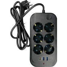 Esranın Dünyası Yüksek Akım Korumalı 6’lı Grup Priz Kablolu 2m Priz 2 Usb-A 1 Type-C Girişli Fiş 2 Metre Kablolu