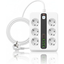 Esranın Dünyası 6'lı Grup Priz 4xusb 2xtype-C Çıkışlı Isıya Dayanıklı Power Tuşlu 2 mt Kablolu Priz Çoğaltıcı