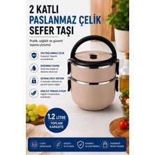 Esranın Dünyası Sas Haus 2 Katlı 1.2 Litre Paslanmaz Çelik Sefer Tası Sızdırmaz Kapaklı Yemek Taşıma Kabı Bento Lunch Box 304, Kahverengi