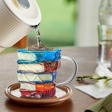 Tri Stax Kitap Tasarımlı Kupa Bardak - 350 ml Kapasite - El Çizimi Özel Tasarım - Dayanıklı Cam