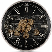 Kasımoğulları Concept Dekoratif Duvar Saati 60 Cm, Siyah Gümüş Renk, Roma Rakamlı, Dişli Çark Detaylı, Vintage Steampunk Tasarım, Salon, Oturma Odası, Ofis ve Ev Dekorasyonu Için Şık Büyük Duvar Saati