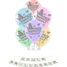 Mutlu Anılar Partievi Okula Başlıyorum Yazılı Banner ve Balon Süsleme