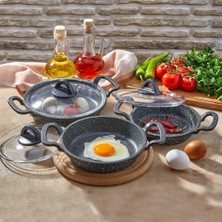 Esranın Dünyası Eda Asya ZK901 3'lü Cam Kapaklı Granit Döküm Sahan Seti Gri