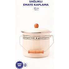 Esranın Dünyası Mood Ahşap Detaylı Emaye Yoğurt/bakliyat BAKRACI(20CM-3 Litre-Tüm Ocaklarla Uyumlu)