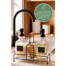 Evonita Bambu Standlı Cam Sıvı Sabunluk Seti Ikili Deterjanlık Mutfak Banyo Organizer 500 ml