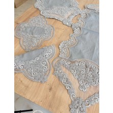 Ceki Home Salon Takımı Çeyizlik Gri Runner Set 5 Parça Keten Masa Örtüsü Runneri Gerdan