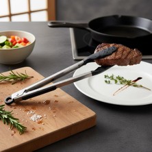 Esranın Dünyası Deconox 38 cm Paslanmaz Çelik Saplı Siyah Silikon Uçlu Salata ve Izgara Maşası - Isıya Dayanıklı Çizmez Kilitli Mutfak Servis Maşası Pişirme ve Sunum Ekipmanı