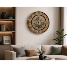 Kasımoğulları Concept Ahşap Desenli Dekoratif Duvar Saati 60 Cm, Metal Çerçeveli, Vintage Tasarım, Açıkta Görünen Dişli Mekanizma, Modern ve Endüstriyel Dekorasyon Saati, Salon ve Ofis Kullanımı