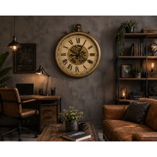 Kasımoğulları Concept Dekoratif Duvar Saati 50 Cm, Vintage Steampunk Tasarım, Roma Rakamlı, Altın Dişli Çark Detaylı, Büyük Duvar Saati, Salon, Oturma Odası, Ofis ve Ev Dekorasyonu, Retro Saat
