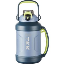 Esranın Dünyası Tkk Mega Boy 1650ML Pipetli/pipetsiz Kullanım Askılı Paslanmaz Çelik Termos Matara (Mavi)