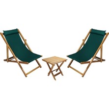 Ahşap Katlanabilir Taşınır Şezlong. Plaj, Bahçe, Teras, Balkon Şezlongu. 3 Lü Set (Haki)