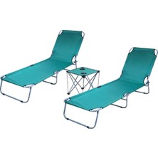 Katlanır Şezlong 3'lü Set, 2 Şezlong ve 1 Sehpa, Kamp Yatağı, Plaj ve Havuz Kullanımı Için,