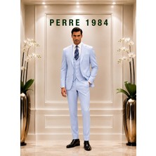 Erkek Slim Fit 3'lü Takım Elbise – Ceket, Yelek ve Pantolon – Likralı Viskon Kumaş