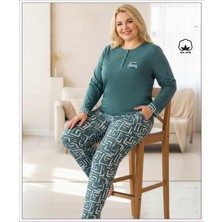 Melodi Kadın Büyük Beden %100 Pamuk Düğmeli Yaka Uzun Kollu Baharlık Pijama Takımı 17145 - 1 Adet