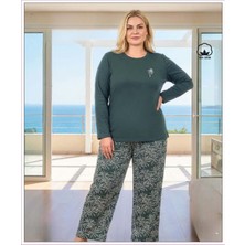 Melodi Kadın Büyük Beden %100 Pamuk Bisiklet Yaka Uzun Kollu Baharlık Pijama Takımı 17148 - 1 Adet