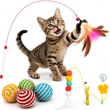 Odea Peluş Kedi Oyuncak Seti, 3 Parça, Zeka Geliştirici, Oyun Oltası ve Top