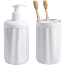 Odea Ikili Sabunluk Seti - Modern Banyo ve Mutfak Tezgah Üstü Seti - Sıvı Sabunluk ve Losyon Şişesi - Paslanmaz Pompalı 2'li Set