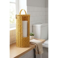 Odea Buffer Hasır Görünümlü Plastik Rattan Tuvalet Kağıdı Standı, Askılı Kapaklı Wc Kağıtlık, Yedekli Banyo Organizer, 37X17 cm