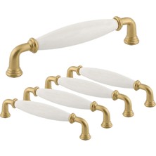 Odea (5 Adet) Elissa Porselen Mat Altın Kulp 128 mm 12.8 cm Mobilya Çekmece Dolabı Dolap Kapak Kulb Kulpu