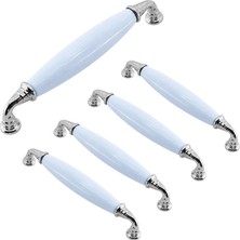 Odea (5 Adet) Helen Mavi Porselen Krom Kulp 128 mm 12.8 cm Mobilya Çekmece Dolabı Dolap Kapak Kulb Kulpu