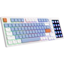Odea Coverzone Ajazz AKP815%75 Low Profile Mekanik Klavye, 4.33'' LED Dokunmatik Ekranlı, Programlanabilir Rgb Gasket Kablolu Klavye, 16 Tuşlu Özel Masa Kontrolcüsü (Mavi Beyaz - Kırmızı Switch)