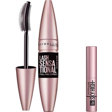 Odea Maybelline New York Lash Sensational Yelpaze Etkili Intense Black Maskara Ekstra Siyah 9.5 ml & Mini Lash Sensational Sky High Maskara Makyaj Seti