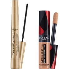 Odea L’oréal Paris Telescopic Maskara - Siyah & Infaillible Tüm Yüze Uygulanabilir Kapatıcı 330 Pecan Makyaj Seti