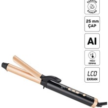 Odea Arzum AR5186 Volume Pro Seramik Plakalı Saç Maşası, 25 Mm, Kalın Bukle, Keratin ve Argan Yağlı, Siyah